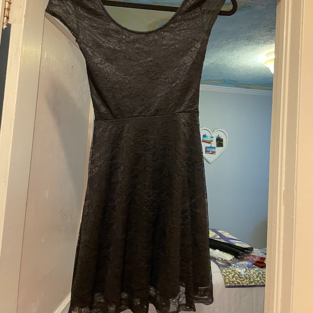Black Lace Mini Skater Dress Size 2 Petite
